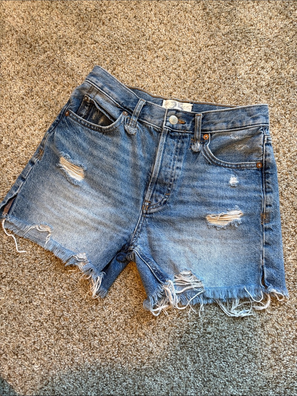 Free People Distressed High-Rise Denim Shorts